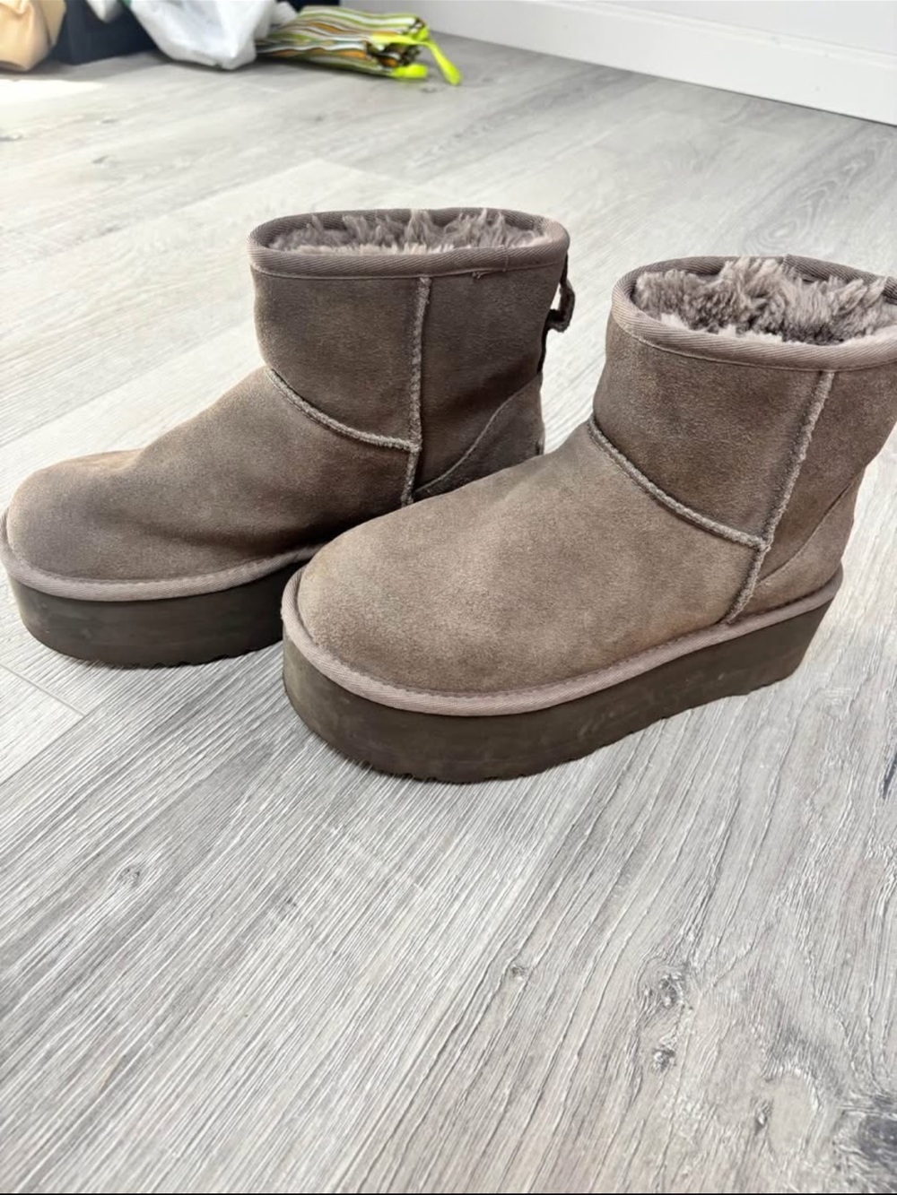 UGG Taupe Suede Platform Ankle Boots